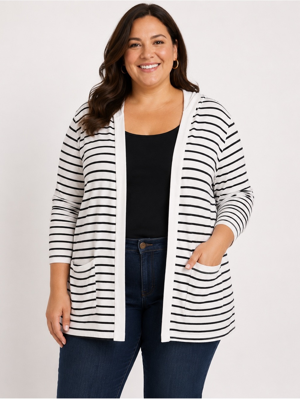 Talbots Striped Open Front Cardigan